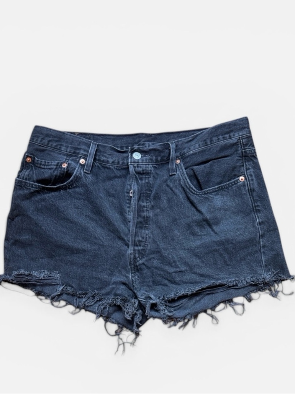 Levi's Dark Navy High-Waist Distressed Denim Shorts